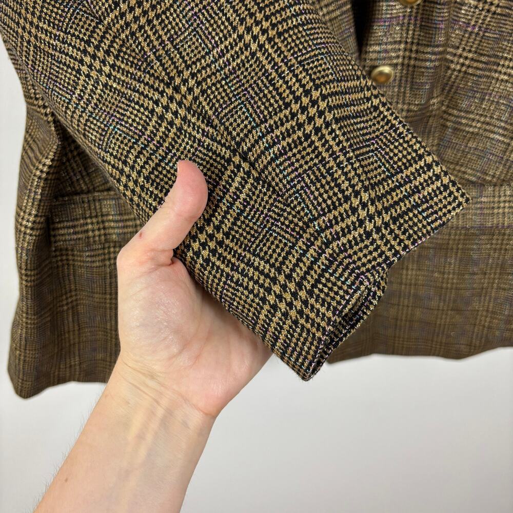 Nine West Double Breasted Blazer Jacket Brown Gold Metallic Plaid 3X NWOT NEW - Picture 8 of 14